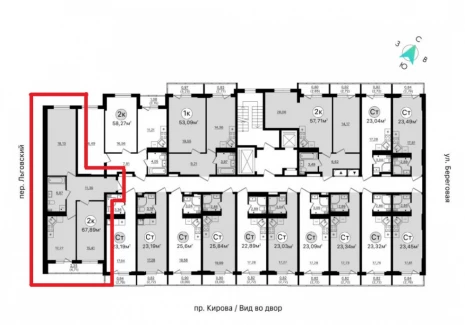 2-комнатная квартира -  проспект Кирова, 71 / ЖК  Старт - 2 - план фото 1
