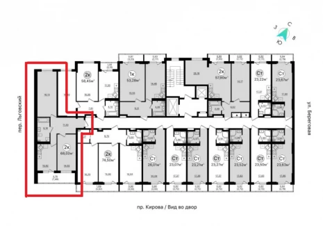 2-комнатная квартира -  проспект Кирова, 71 / ЖК  Старт - 2 - план фото 1