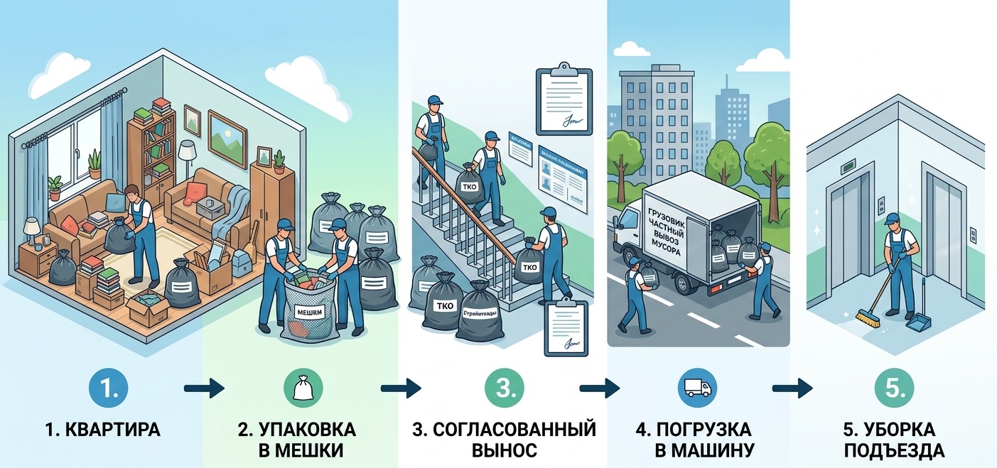 Схема вывоза строительного мусора из квартиры после ремонта