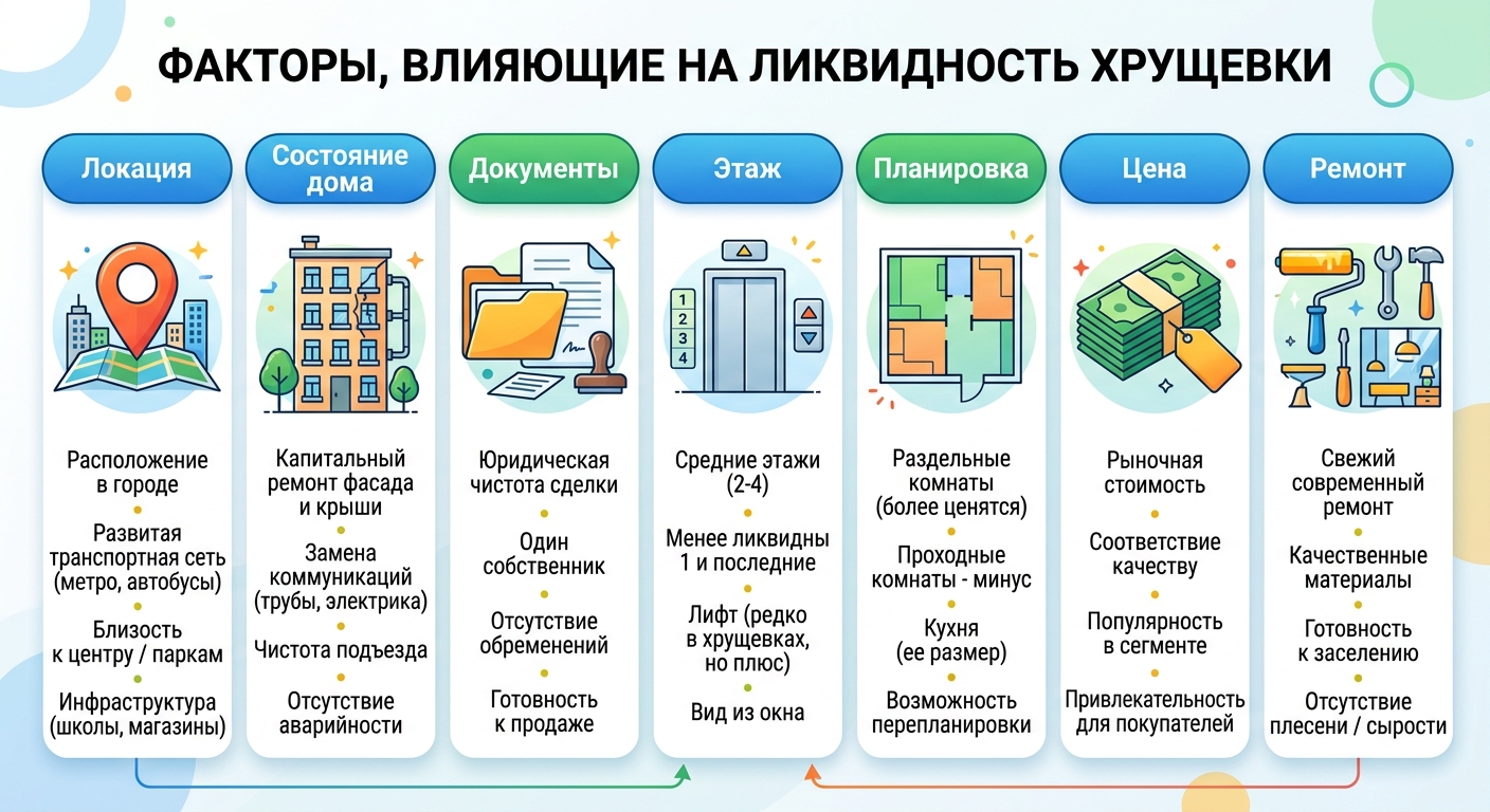 Диаграмма факторов, влияющих на ликвидность квартиры в хрущевке